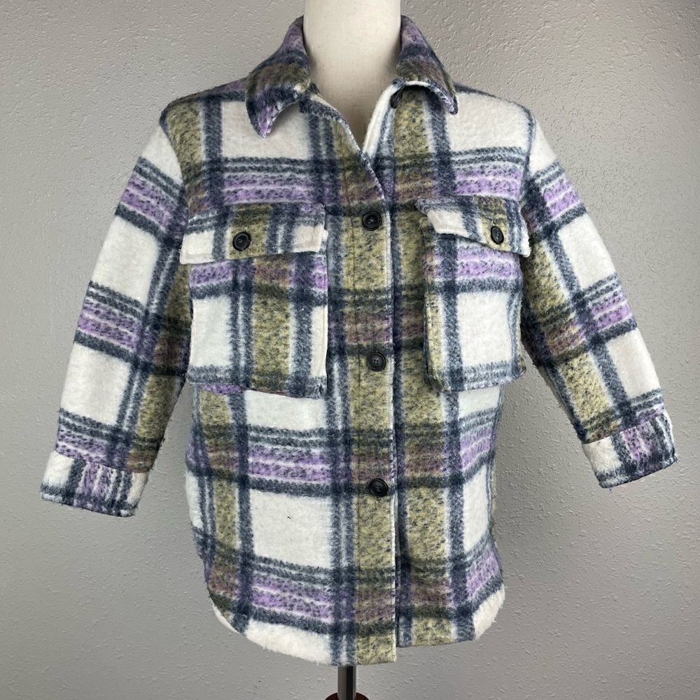 Zara Plaid Flannel Coat Size 8 EUC
